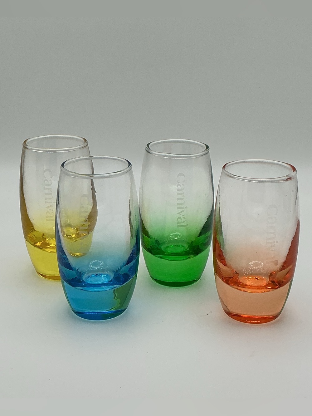 Lot of 4 Carnival Cruise Line Shot Glasses Etched Barware 2 oz. each